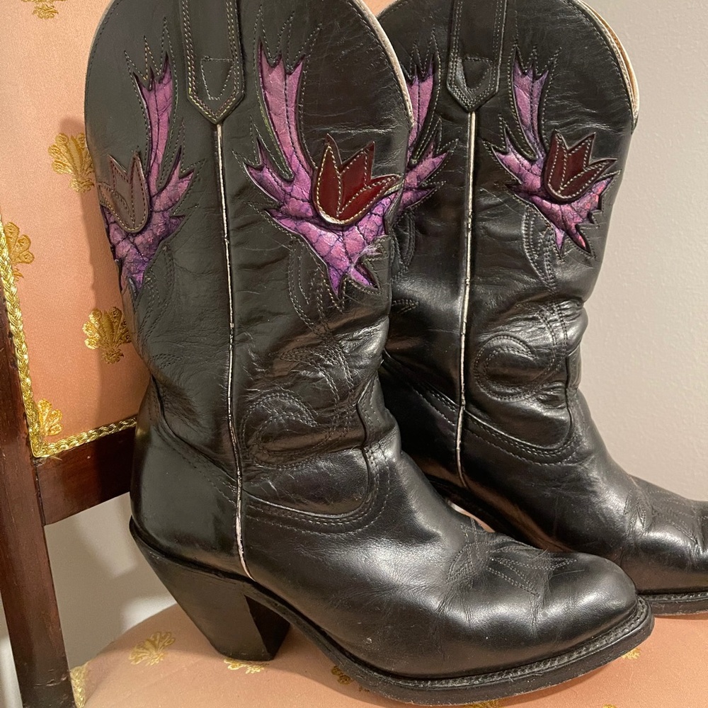 Vintage | Black Leather Cowboy Boots
